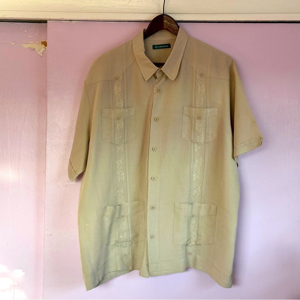 Cubavera Beige Short Sleeve Button-Up Shirt, Sz 2XL Beige